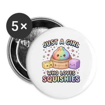 Mädchen liebt Squishies Regenbogen - Buttons groß 56 mm (5er Pack) - Weiß - Vorne
