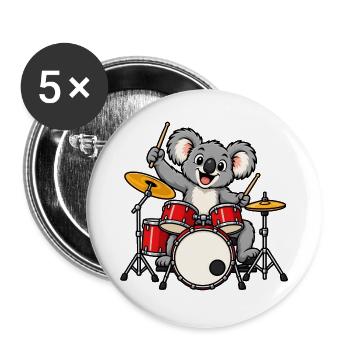 Koala spielt Schlagzeug - Buttons groß 56 mm (5er Pack) - Weiß - Vorne