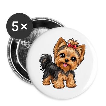 Yorkshire Terrier im Kawaii-Stil - Buttons groß 56 mm (5er Pack) - Weiß - Vorne