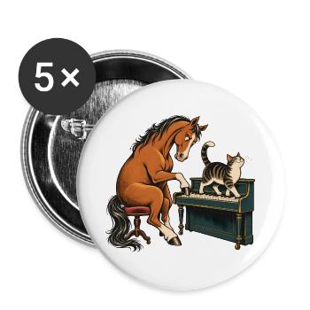 Pferd und Katze spielen Klavier - Buttons groß 56 mm (5er Pack) - Weiß - Vorne
