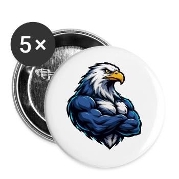 Adler Muskelkraft Comic-Illustration - Buttons groß 56 mm (5er Pack) - Weiß - Vorne