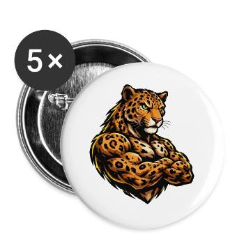 Muskel Leopard Krieger - Buttons groß 56 mm (5er Pack) - Weiß - Vorne