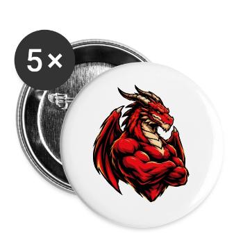 Feuerdrache Kraftbild - Buttons groß 56 mm (5er Pack) - Weiß - Vorne