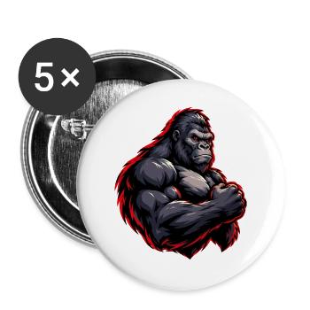Kraftvoller Gorilla mit rotem Outline - Buttons groß 56 mm (5er Pack) - Weiß - Vorne