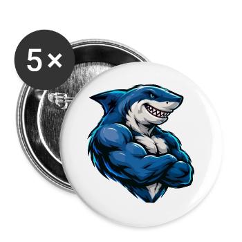 Hai Comic Muskeln - Buttons groß 56 mm (5er Pack) - Weiß - Vorne