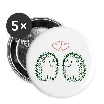 Herzchen-Igel Duo Liebesillustration - Buttons groß 56 mm (5er Pack) - Weiß - Vorne