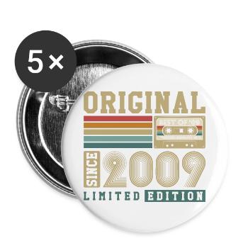 Original 2009 Jahrgang 18. Geburtstag Vintage - Buttons groß 56 mm (5er Pack) - Weiß - Vorne
