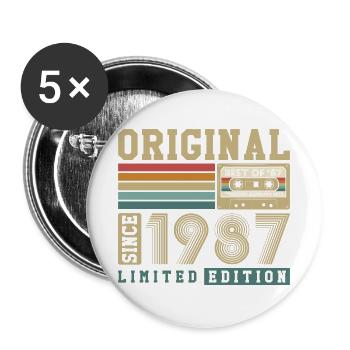 Original 1987 Jahrgang 40. Geburtstag Vintage - Buttons groß 56 mm (5er Pack) - Weiß - Vorne