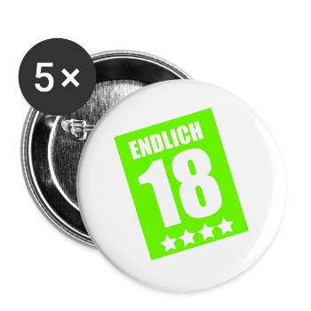 Endlich 18 Geburtstag Neon - Buttons groß 56 mm (5er Pack) - Weiß - Vorne