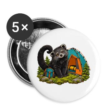 Kleiner Binturong am bunten Kuppelzelt - Buttons groß 56 mm (5er Pack) - Weiß - Vorne