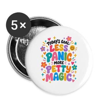 Weniger Panik, Mehr Magic Farben - Buttons groß 56 mm (5er Pack) - Weiß - Vorne