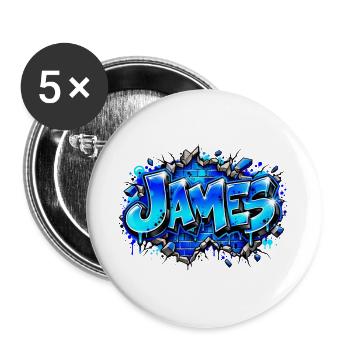 JAMES in elektrisch blauem Graffiti! Epische Namenskunst - Buttons groß 56 mm (5er Pack) - Weiß - Vorne