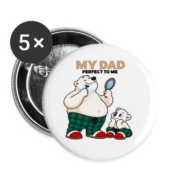 Papa – lustiger Eisbär-Vater - Buttons groß 56 mm (5er Pack) - Weiß - Vorne