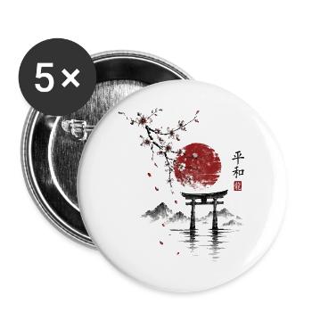 Sakura Torii am roten Mond - Buttons groß 56 mm (5er Pack) - Weiß - Vorne