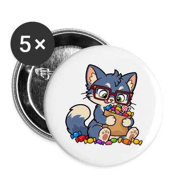 Sweet Stash – Süße Süßigkeiten-Horterkatze - Buttons groß 56 mm (5er Pack) - Weiß - Vorne