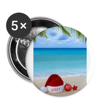 Neujahrsreise-Hintergrund 2027 mit rotem Weihnachtsmannhut - Buttons groß 56 mm (5er Pack) - Weiß - Vorne