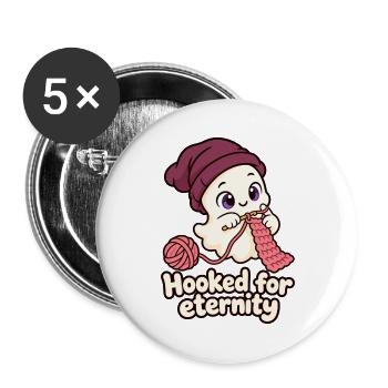 Hooked for Eternity – Süßer häkelnder Geist - Buttons groß 56 mm (5er Pack) - Weiß - Vorne