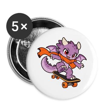 Tiny Wings Big Tricks – Skateboard-Drache - Buttons groß 56 mm (5er Pack) - Weiß - Vorne