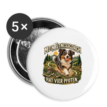Mein Fitnesscoach hat vier Pfoten - Buttons groß 56 mm (5er Pack) - Weiß - Vorne