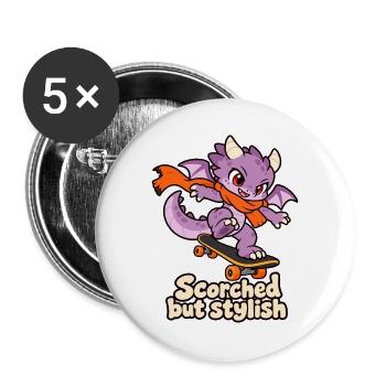 Verbrannt, aber stilvoll – Skateboarding Dragon - Buttons groß 56 mm (5er Pack) - Weiß - Vorne