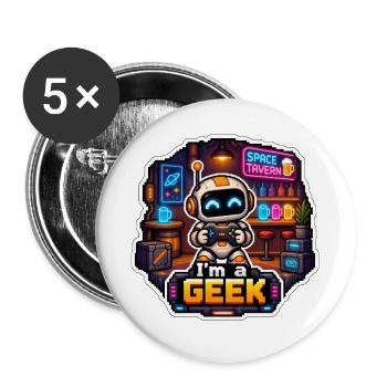 ICH BIN EIN NERD – Neon Space Robot Bar - Buttons groß 56 mm (5er Pack) - Weiß - Vorne