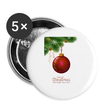 Weihnachtskugel hängt an einem Kiefernzweig. - Buttons groß 56 mm (5er Pack) - Weiß - Vorne