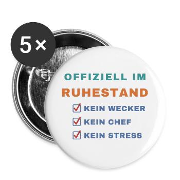 Offiziell im Ruhestand – Kein Wecker, kein Chef - Buttons groß 56 mm (5er Pack) - Weiß - Vorne