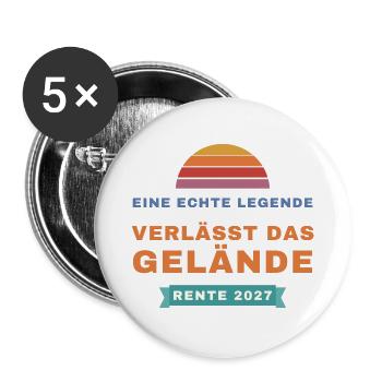 Legende verlässt das Gelände – Rente 2027 - Buttons groß 56 mm (5er Pack) - Weiß - Vorne