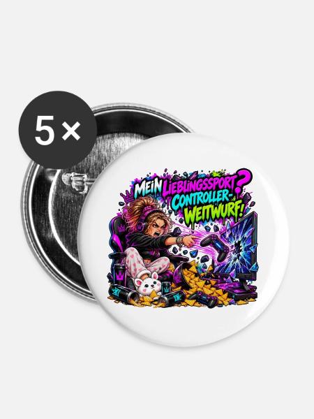 Mein Lieblingssport? Controller-Weitwurf! - Buttons groß 56 mm (5er Pack) - Weiß
