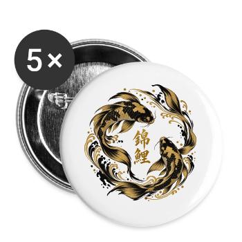 Koi Schwarz Gold - Buttons groß 56 mm (5er Pack) - Weiß - Vorne