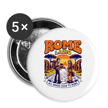 Retro Rome Lazio All Roads Lead To Rome - Buttons groß 56 mm (5er Pack) - Weiß - Vorne