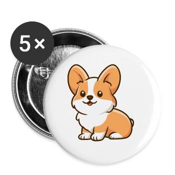 Corgi - Buttons groß 56 mm (5er Pack) - Weiß - Vorne