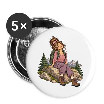 Wanderin am Bergpfad - Buttons groß 56 mm (5er Pack) - Weiß - Vorne