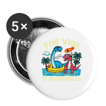 Surf Dinosaurier Die Stimmung ist im Chaos - Buttons groß 56 mm (5er Pack) - Weiß - Vorne