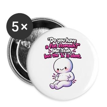 Flat Stomach? Funny Body Positivity Meme - Buttons groß 56 mm (5er Pack) - Weiß - Vorne