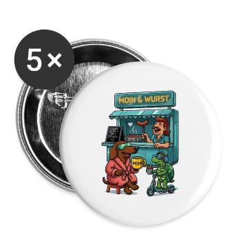 Moin Dackel Imbiss Wurst Futuristisch Schildkröte - Buttons groß 56 mm (5er Pack) - Weiß - Vorne