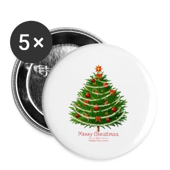 Weihnachtsbaum mit Kugeln. - Buttons groß 56 mm (5er Pack) - Weiß - Vorne