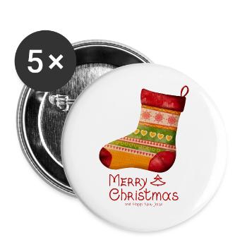 Frohe Weihnachten Strickstrümpf - Buttons groß 56 mm (5er Pack) - Weiß - Vorne