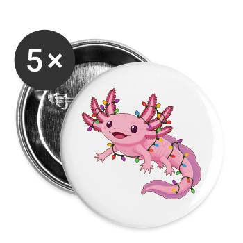 Süßer Axolotl mit Lichterkette für Weihnachten  - Buttons groß 56 mm (5er Pack) - Weiß - Vorne