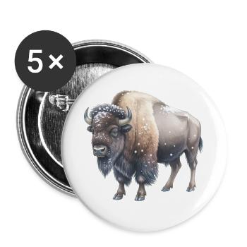 Europäische Bisons im Winter - Buttons groß 56 mm (5er Pack) - Weiß - Vorne
