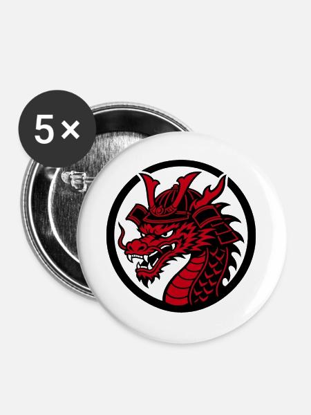 Samurai-Drache – Traditioneller japanischer Krieger - Buttons groß 56 mm (5er Pack) - Weiß