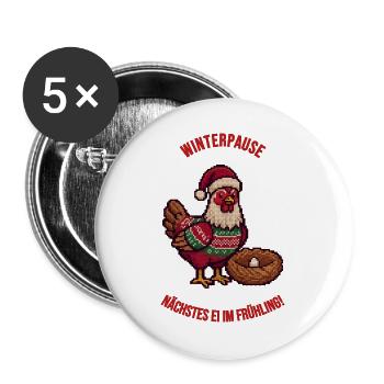 Hühnerhalter Winterpause – Nächstes Ei im Frühling - Buttons groß 56 mm (5er Pack) - Weiß - Vorne