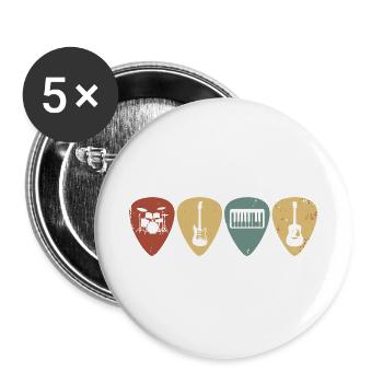 Retro Music Guitar Picks Vintage-Musiker-T-Shirt - Buttons groß 56 mm (5er Pack) - Weiß - Vorne