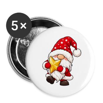 Weihnachtsgnom mit goldenem Stern zum Umarmen - Buttons groß 56 mm (5er Pack) - Weiß - Vorne