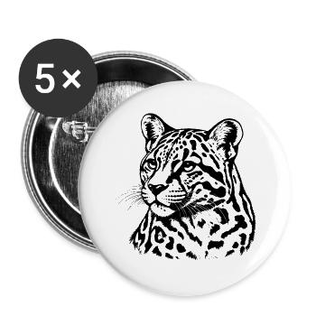 Nebelparder – Schwarz Weiß Raubkatzenporträt - Buttons groß 56 mm (5er Pack) - Weiß - Vorne