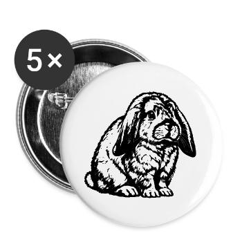 Widderkaninchen – Niedliche Schwarz Weiß Gravur - Buttons groß 56 mm (5er Pack) - Weiß - Vorne