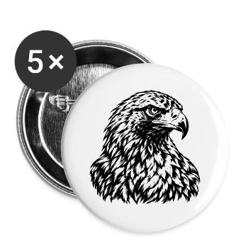 Adler – Majestätische Schwarz Weiß Gravur - Buttons groß 56 mm (5er Pack) - Weiß - Vorne