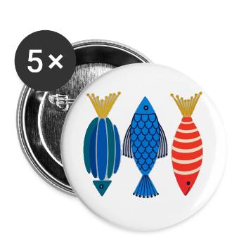 Volkskunst Fisch Meeresozean Abstraktes Grafik-Tee - Buttons groß 56 mm (5er Pack) - Weiß - Vorne