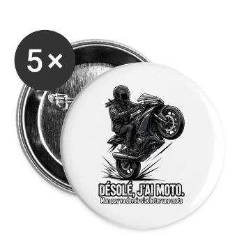 Motorrad, Biker, Biker - Buttons groß 56 mm (5er Pack) - Weiß - Vorne