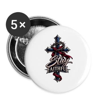 Treuenkreuz: Glaube und Bänder - Buttons groß 56 mm (5er Pack) - Weiß - Vorne